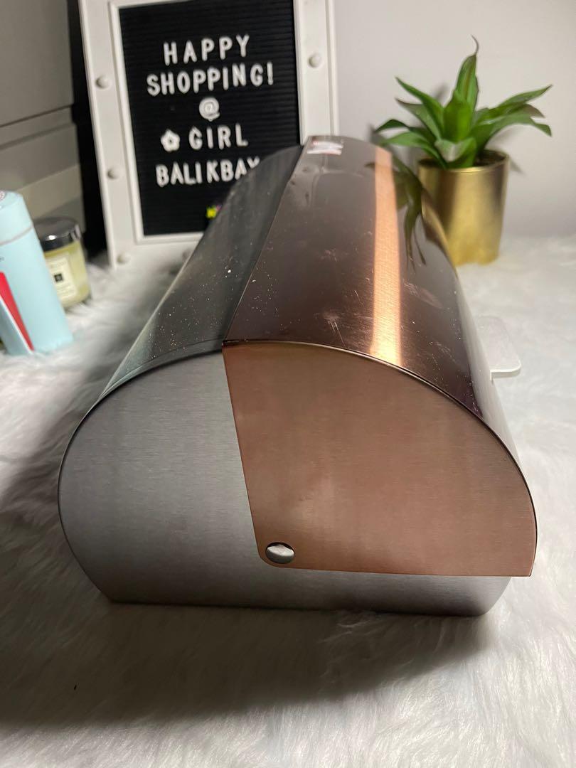 rose gold bread bin/box, Furniture & Home Living, Kitchenware