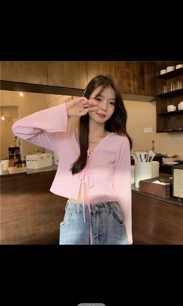 Hu0026M Pink Cardigan Self Tie Top, Women's Fashion, Tops, Longsleeves on  Carousell
