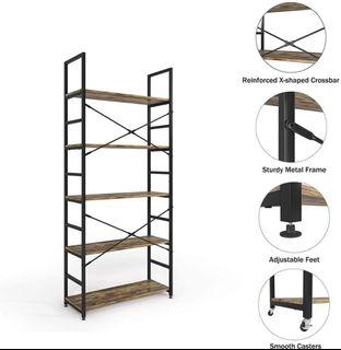 Industrial Bookcase, 5-Tier Wooden Storage Shelf with Metal Frame for Any Room, Easy Assembly, Rustic Brown