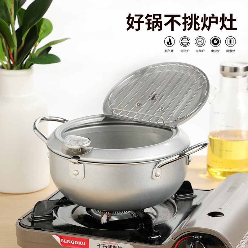 Japanese Tempura Deep Fryer Pot Deep Frying Pan with Thermometer, TV