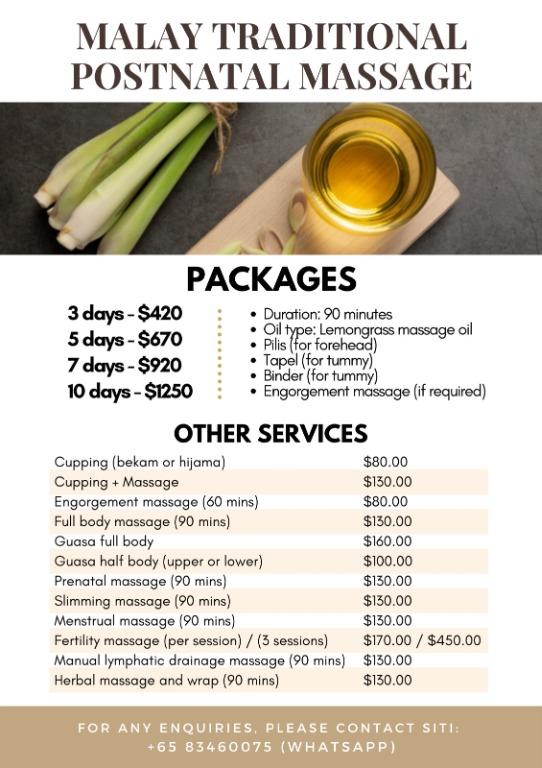 Malay Traditional Postnatal Massage For Women Female Masseur Lifestyle Services Beauty Health Services On Carousell