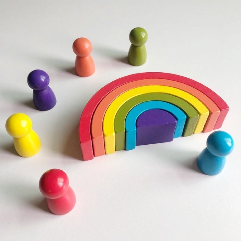 Montessori Wooden Rainbow Stacker Nesting Puzzle Blocks Educational ...