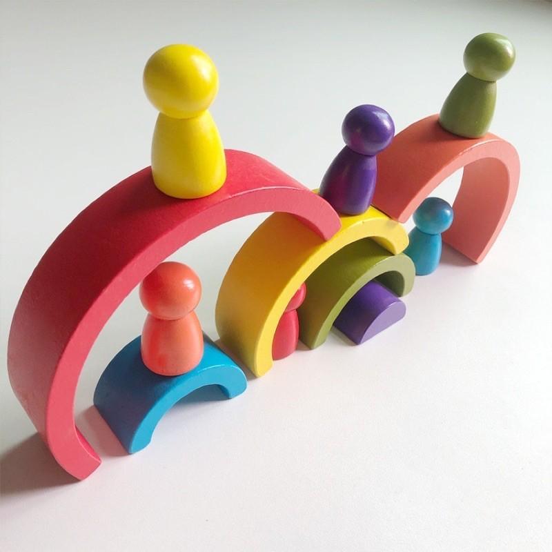 Montessori Wooden Rainbow Stacker Nesting Puzzle Blocks Educational ...