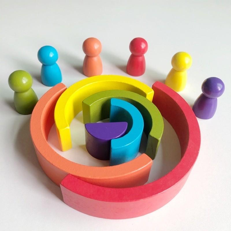 Montessori Wooden Rainbow Stacker Nesting Puzzle Blocks Educational ...