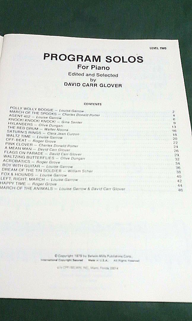 Program Solos ( Level Two) (Category: Textbooks) located in Quezon City. Submitted by mamitaqbonita (Listing ID 1121668999, Image 2). Description: Piano Library Edited and Selected by David Carr Glover 47 pages.