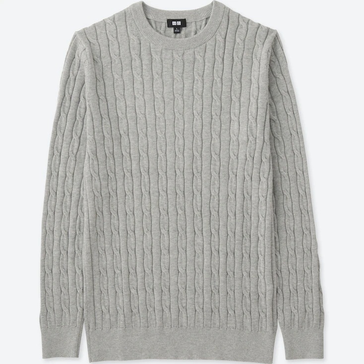 Uniqlo Men Cotton Cashmere Cable Knit Sweater in Grey Men s