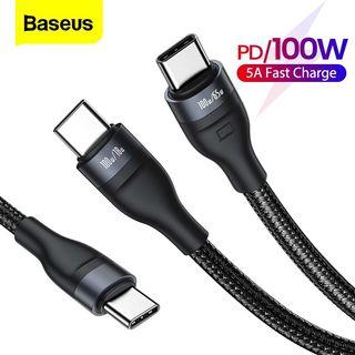 Baseus PD 100W USB Type C to Type-C Cable 5A Fast Charging Charger for Xiaomi Samsung Huawei 2 in 1 USB-C Date Cable Cord