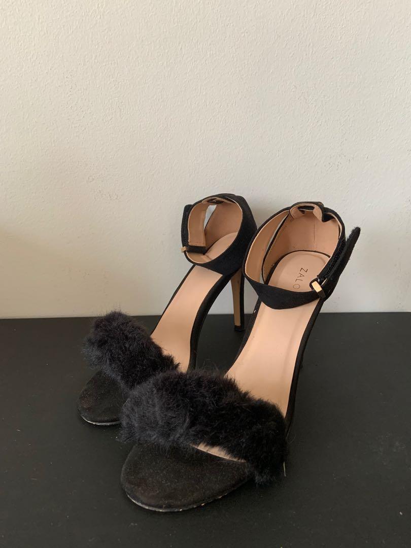 Furry strap heels discount