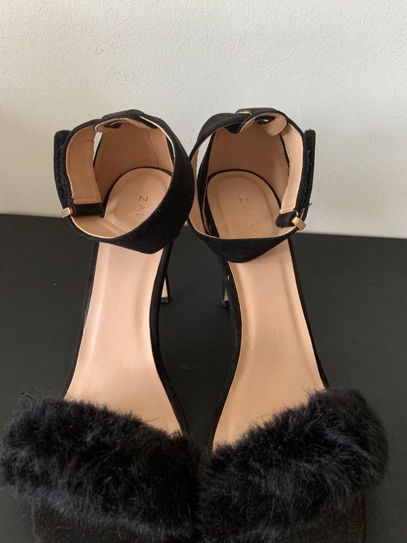 ZALORA Black Furry Strappy Sandals 41 Women s Fashion Footwear