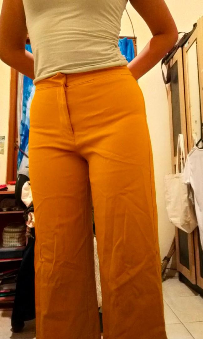 Zara mustard wide leg pants trousers 