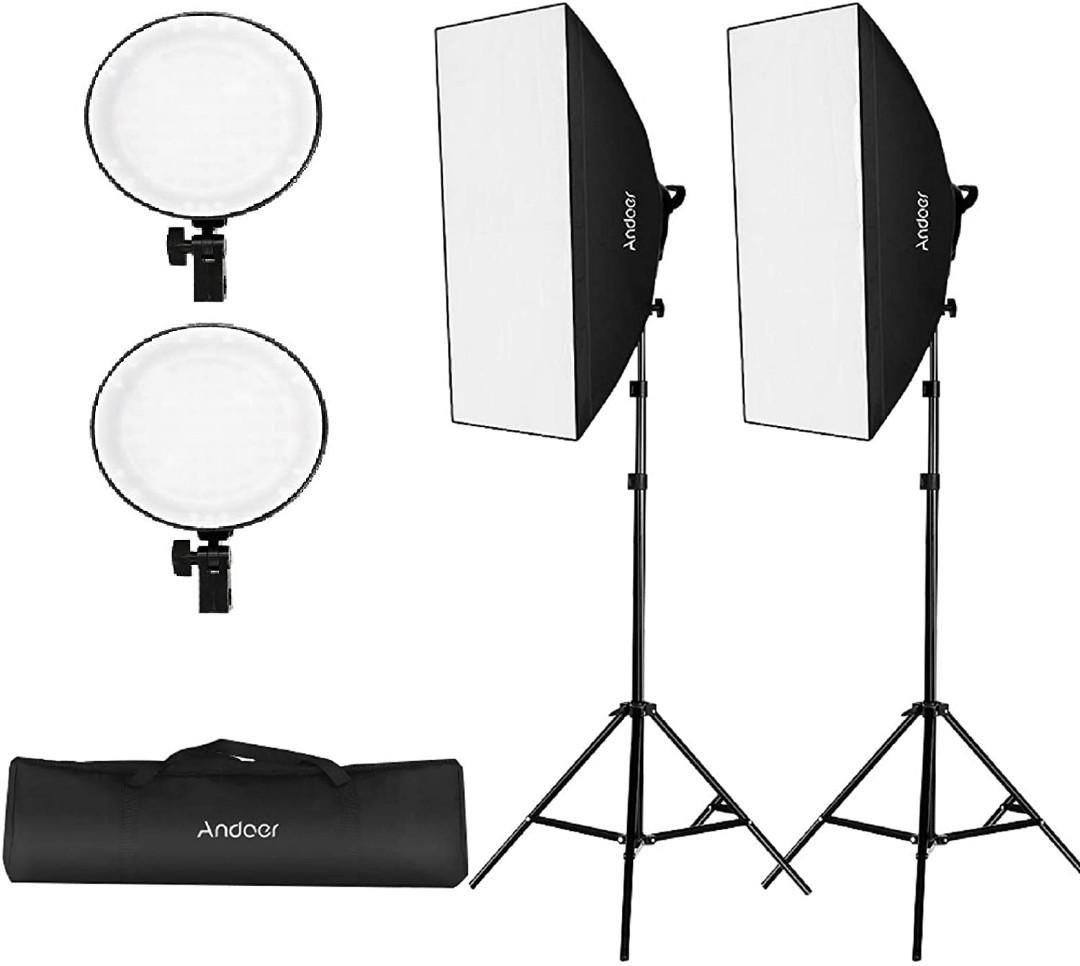 Andoer Studio Photography Softbox LED Light Kit Including 20*28 Inches  Softboxes 45W Bi-color Temperature 2700K/5500K Dimmable LED Lights 2 Meters  Light Stands Carry Bag, 3 Packs