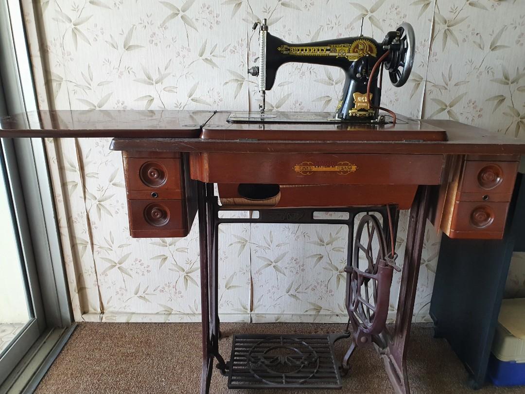antique-vintage-butterfly-sewing-machine-with-table-hobbies-toys