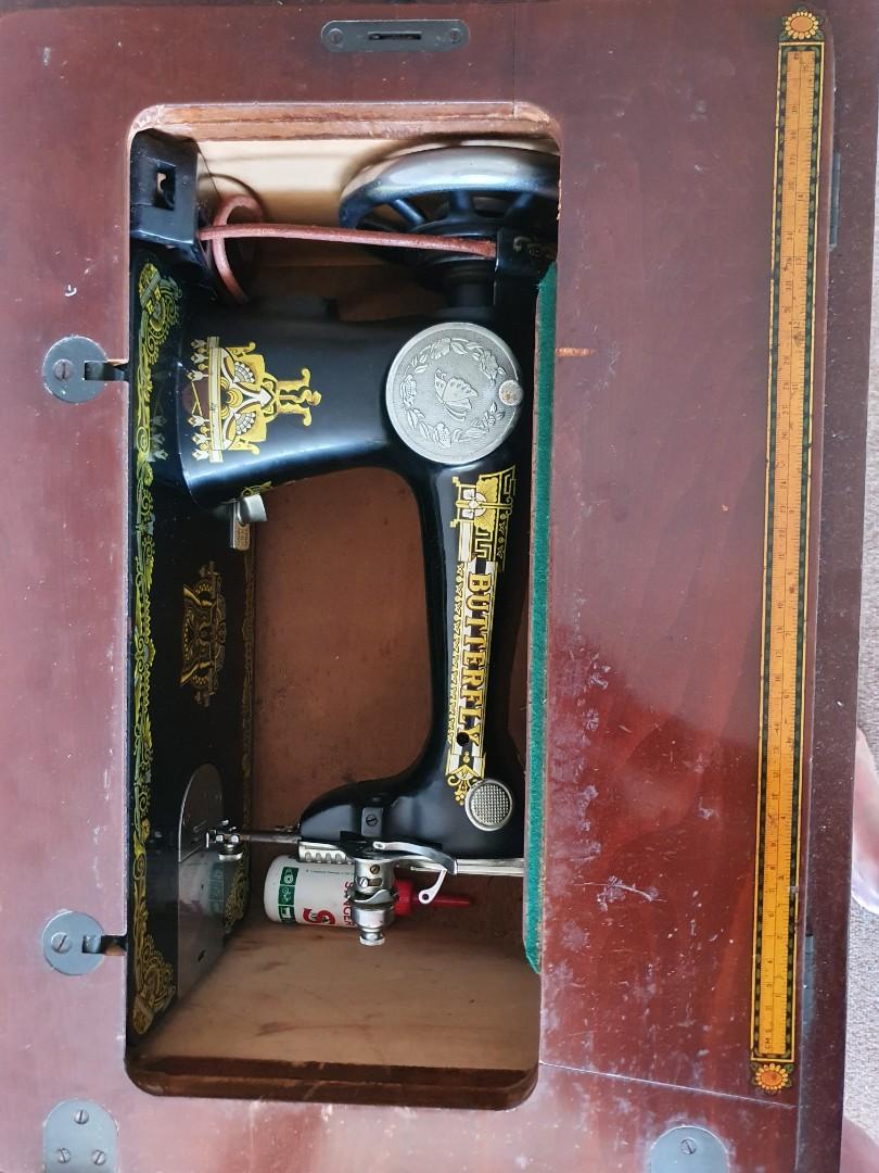 Antique Vintage Butterfly Sewing Machine with Table, Hobbies & Toys