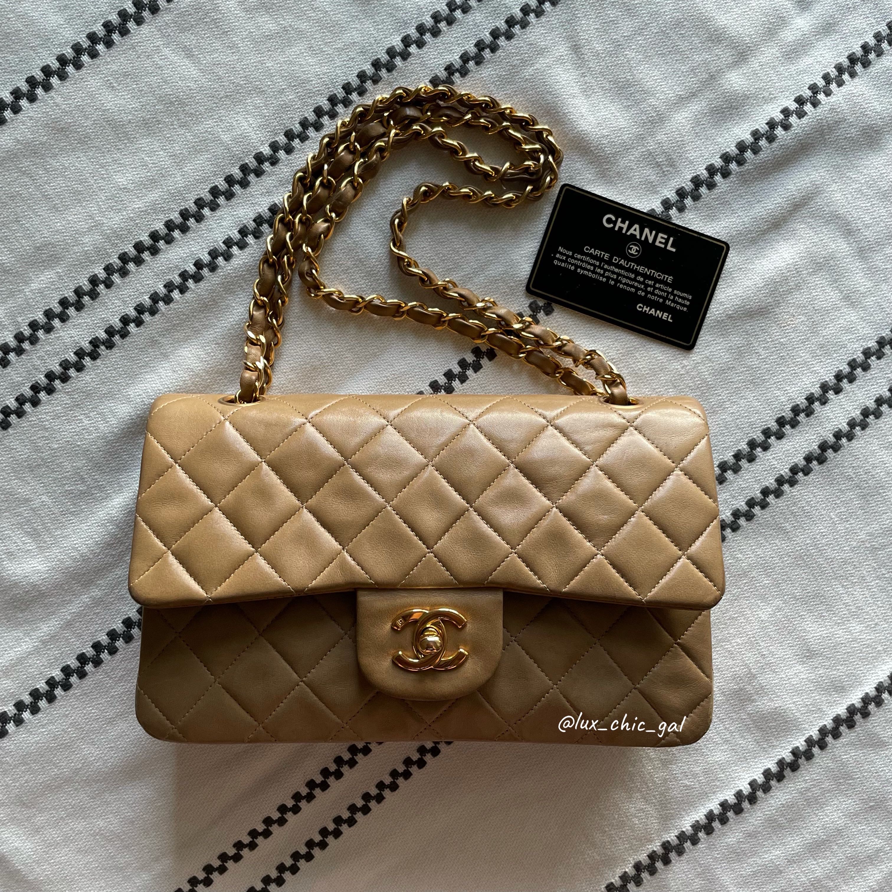 **SOLD**AUTHENTIC CHANEL Beige Caramel Small 9 Classic Flap Bag 24k Gold  Hardware , Luxury, Bags & Wallets on Carousell