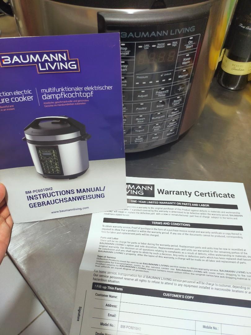 Baumann Living electric pressure cooker, TV & Home Appliances, Kitchen