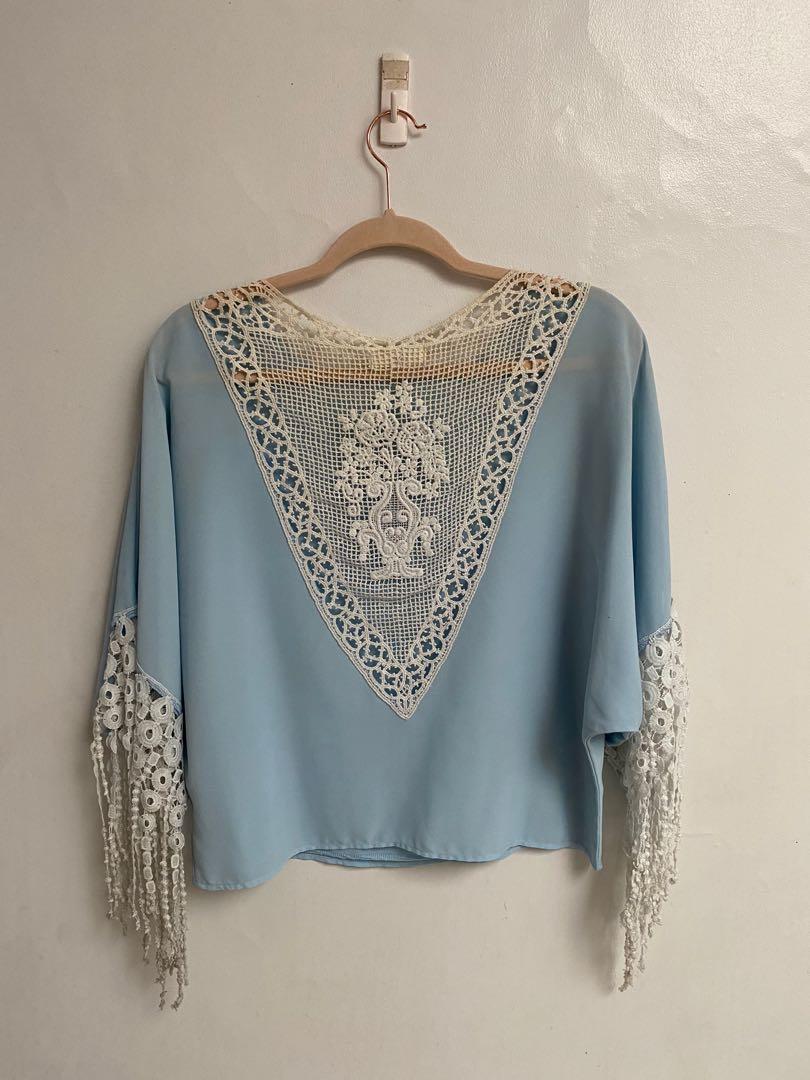 Blue Sheer Blouse Modern Filipiniana Inspired Women s Fashion