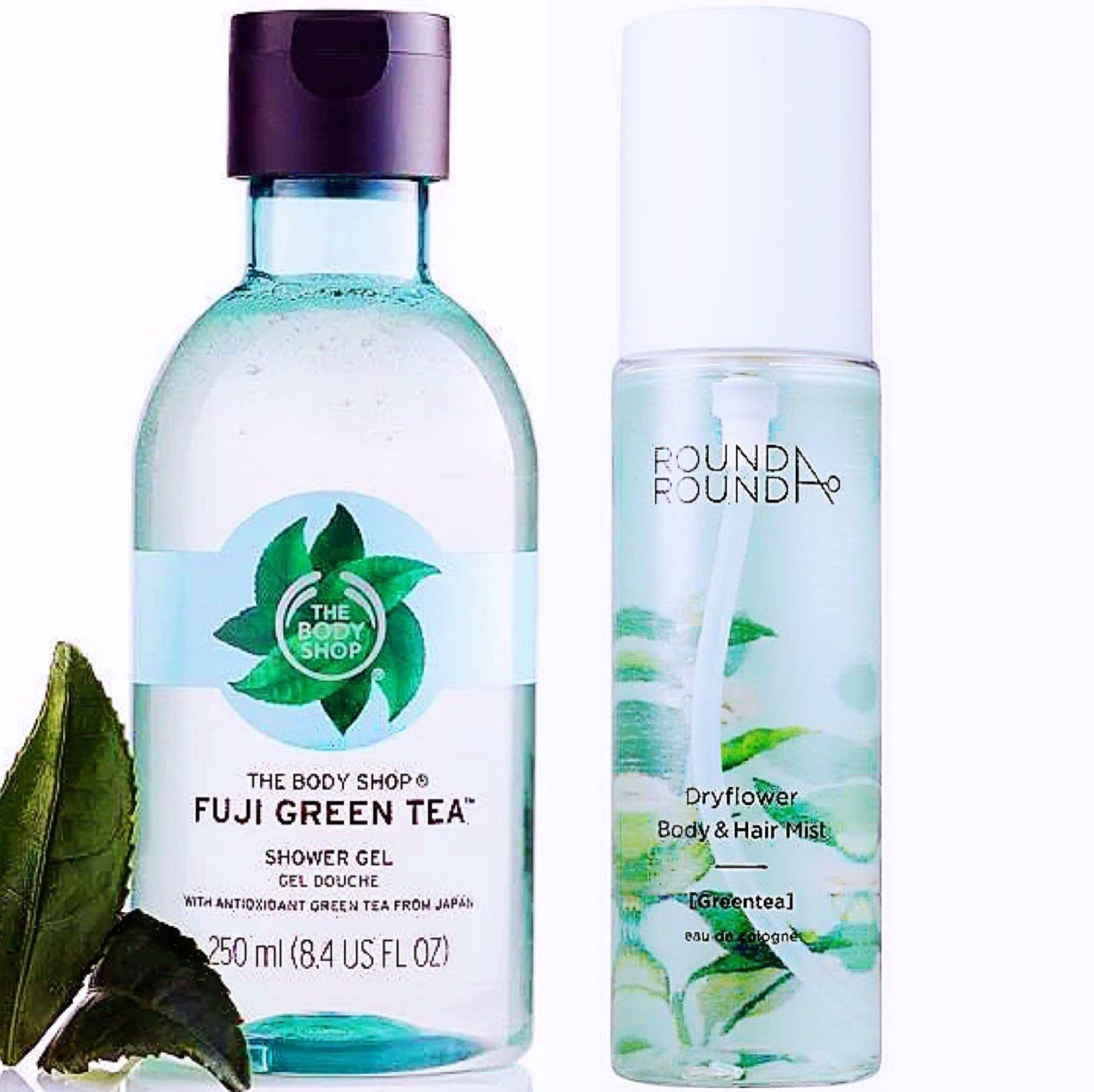 The Body Shop Fuji Green Tea Shower Gel Round A'Round Dry Flower Body