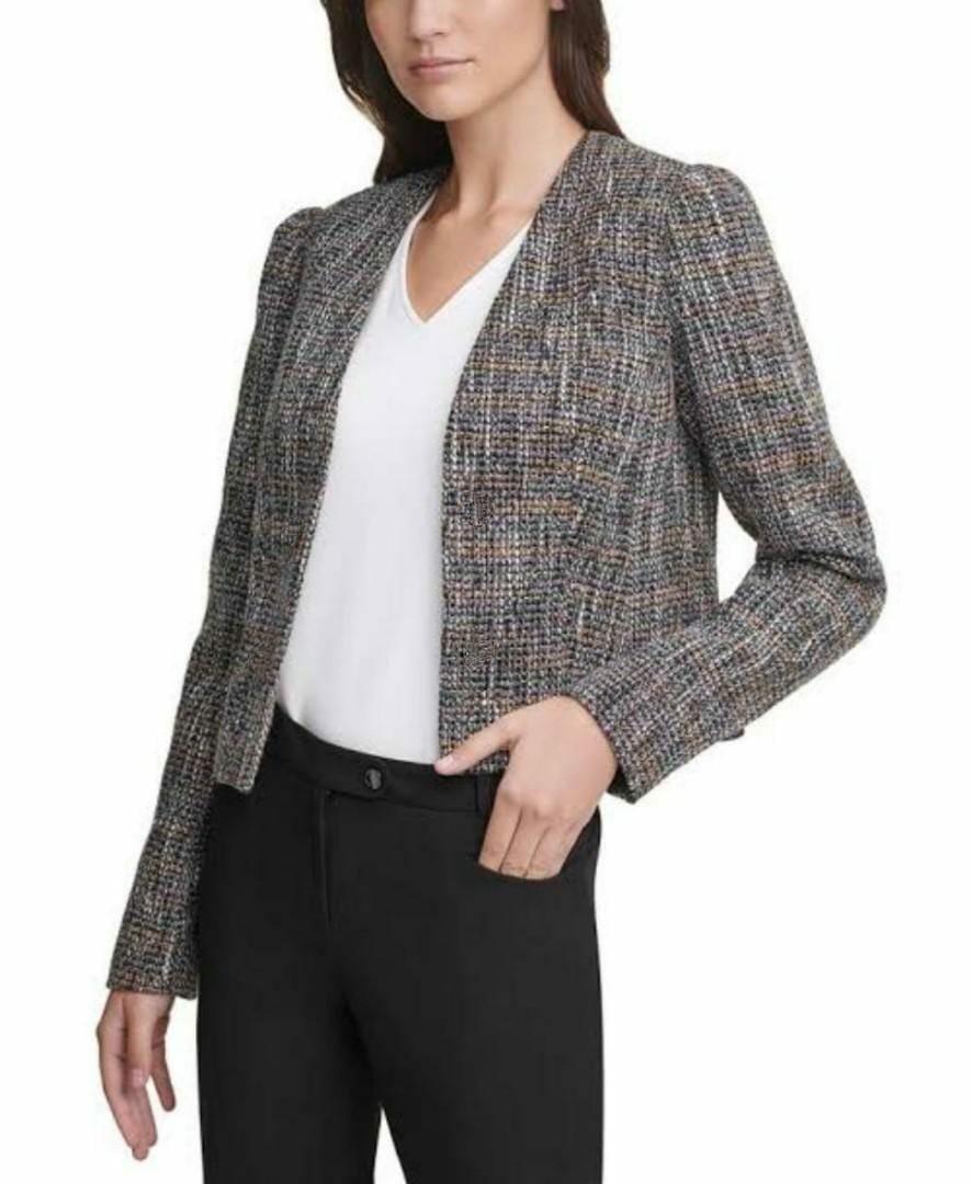 Calvin Klein tweed open front cropped 