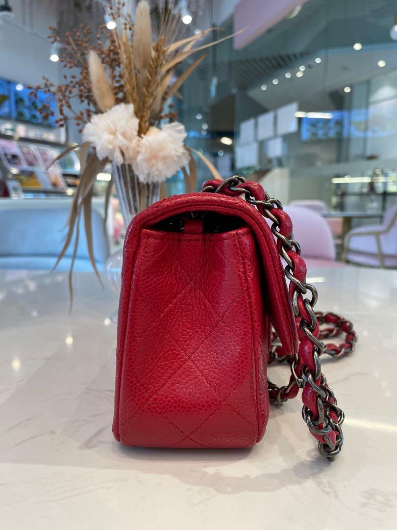 CHANEL 15B Lipstick Red Caviar Mini Rectangular Flap Bag