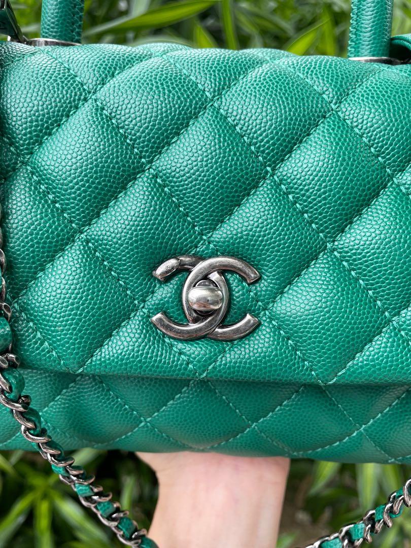 Chanel Coco Handle Small 17C Emerald Green Caviar RHW Bag, Luxury