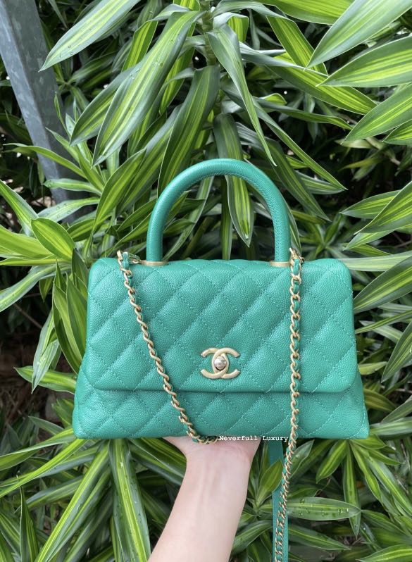 Chanel Coco Handle Small 17S Emerald Green Caviar Ghw Bag, Luxury