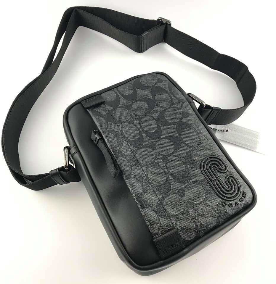 Coach North/South Edge Crossbody In Signature Canvas Charcoal Black