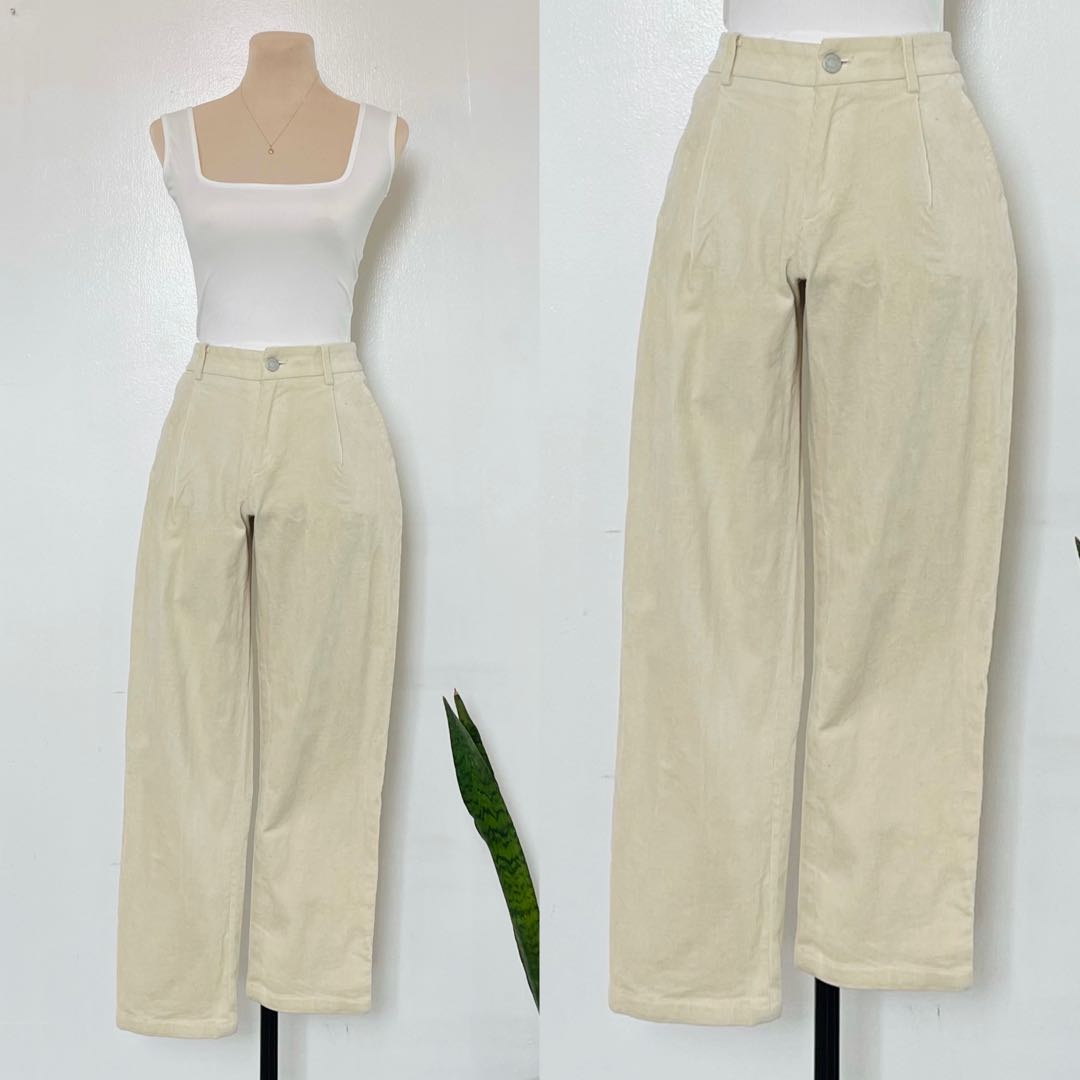 CREAM CORDUROY PANTS, Women's Fashion, Bottoms, Other Bottoms on Carousell