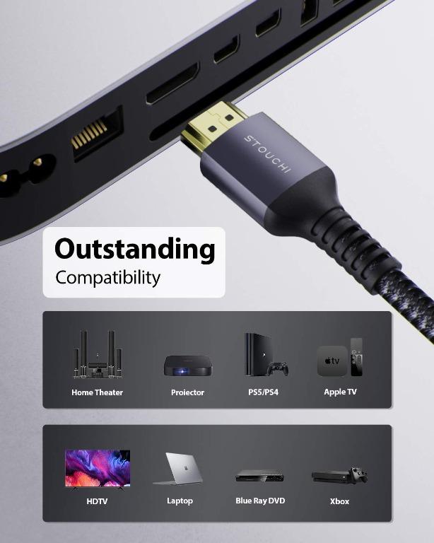 8K HDMI Extension Cable, Maxonar 8K60 4K120 144Hz High Speed HDMI Extender  Cord Male to Female Adapter Connector Compatible with Apple TV, Playstation