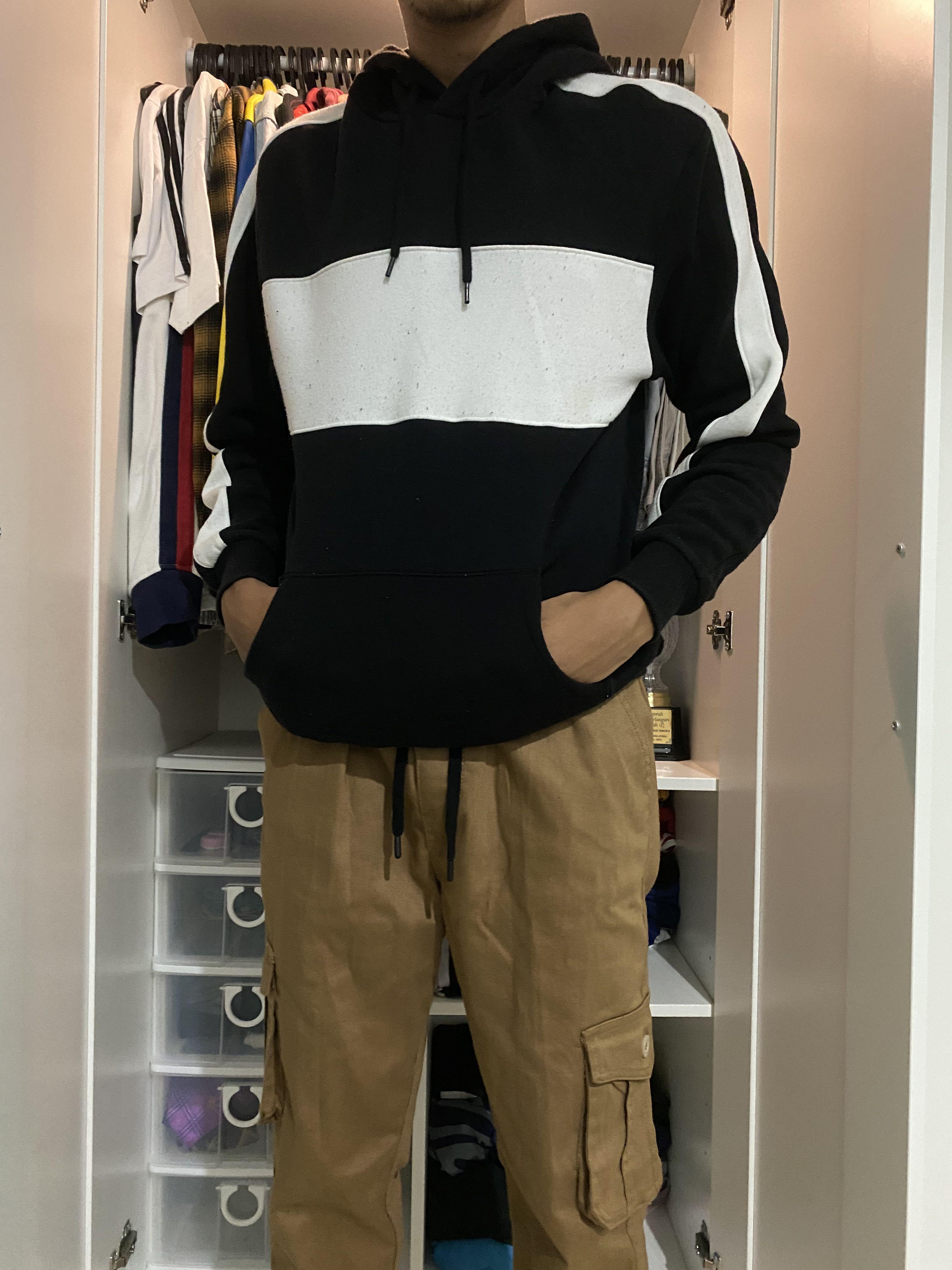 H M Black and White Hoodie Men s Fashion Tops Sets Hoodies on