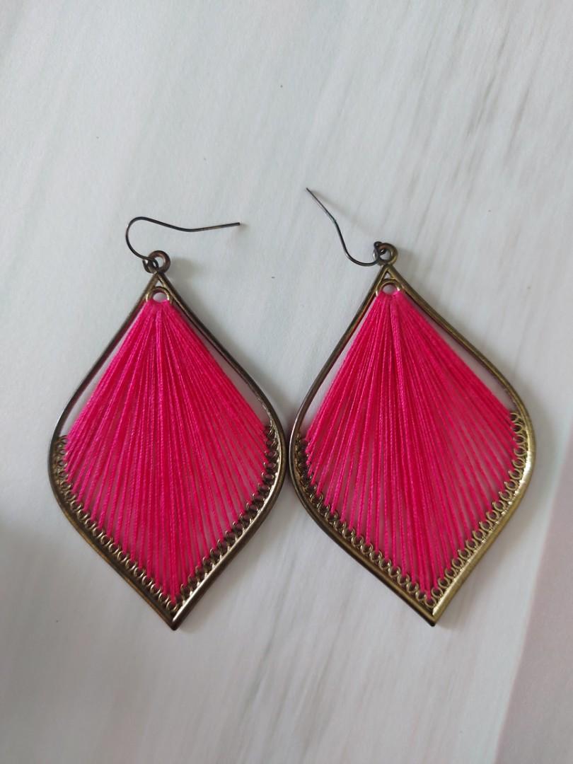 Pink thread earrings sales