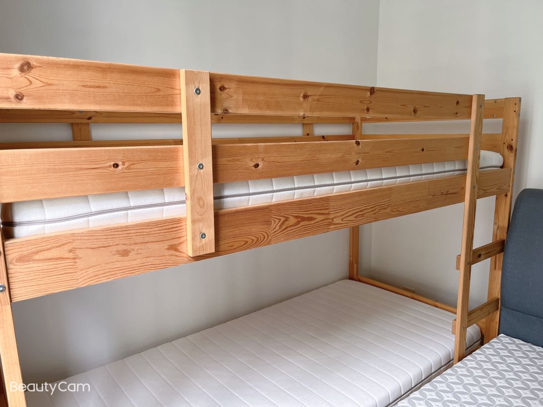 IKEA bunk bed with mattress, Furniture & Home Living, Furniture, Bed