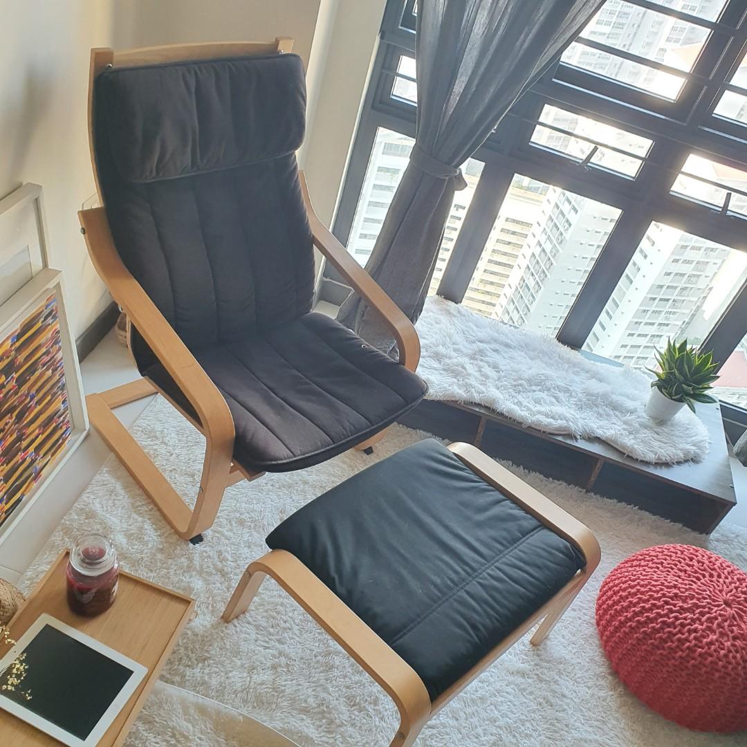 Ikea Poang Chair & Footrest, Furniture & Home Living, Furniture, Chairs