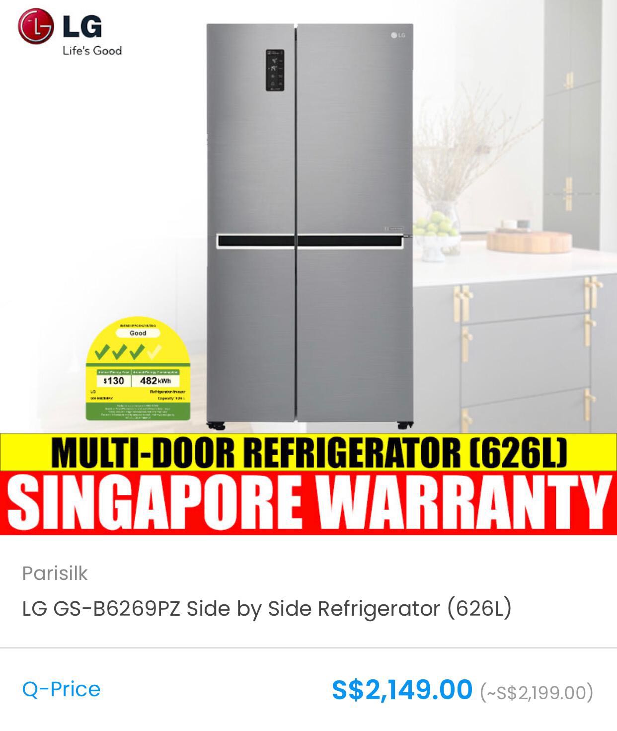 LG Side by Side Inverter 626L GSB6263PZ Fridge (1 year 9 months old