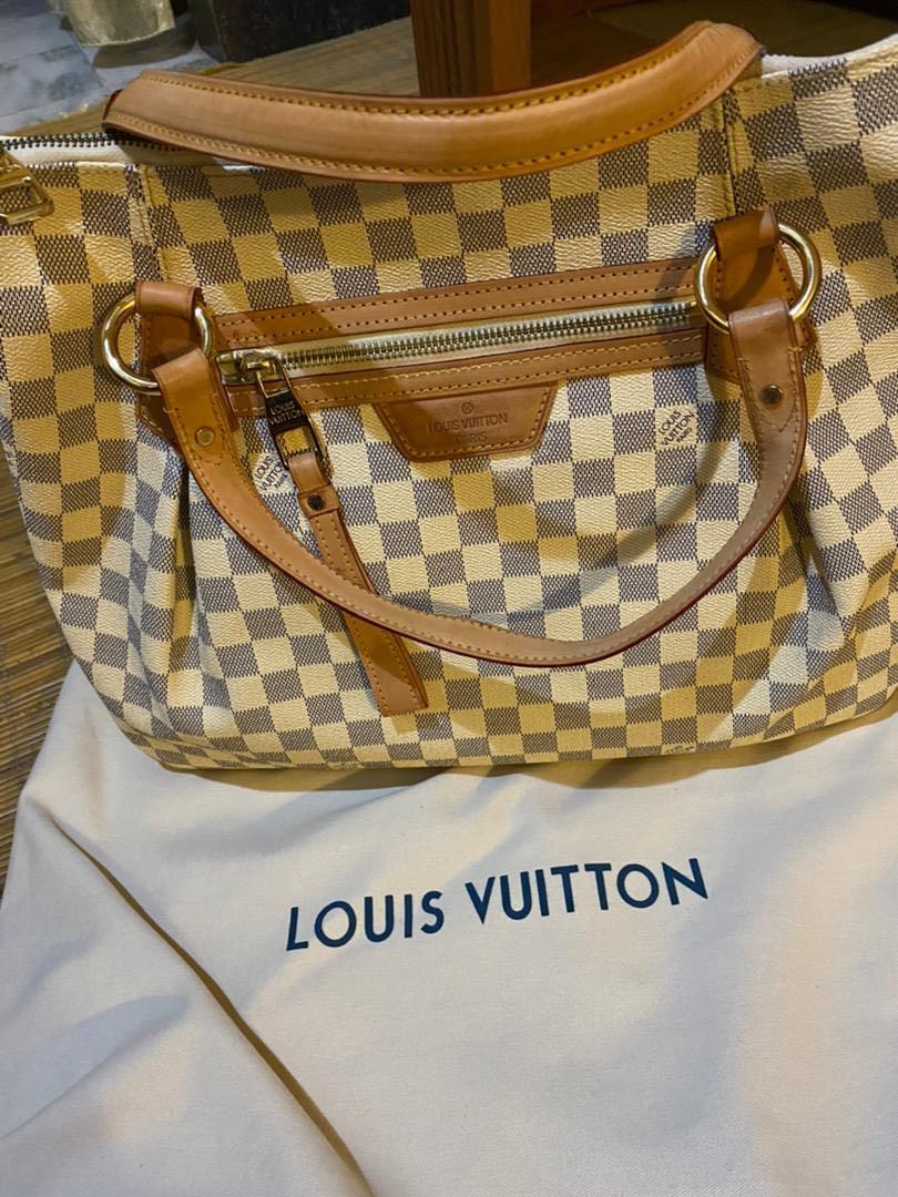 Louis Vuitton White Damier Azur Evora MM Blue Leather Cloth ref