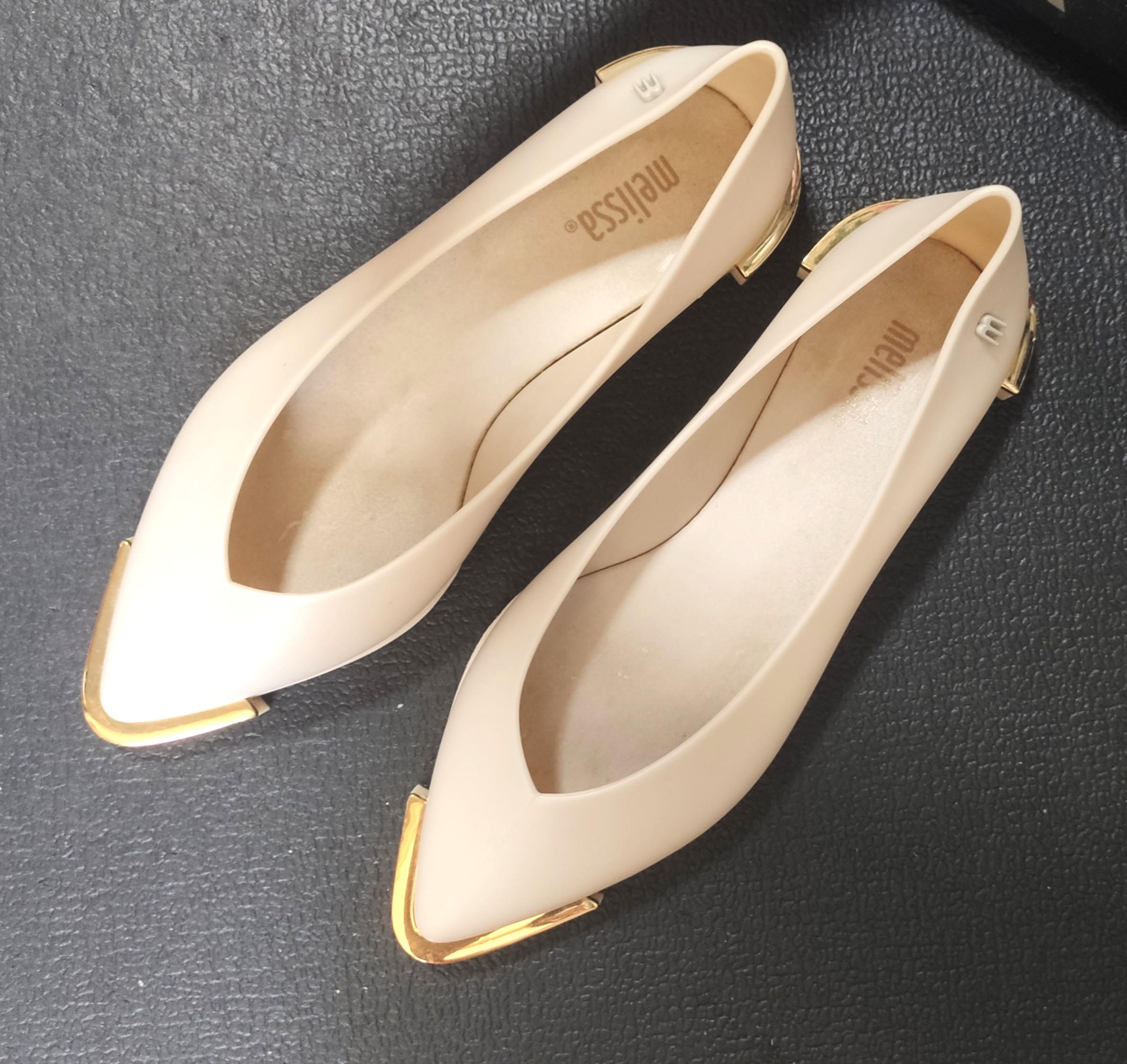 MELISSA Spice Flats Beige with Gold Tips Size US 5 EUR35 36