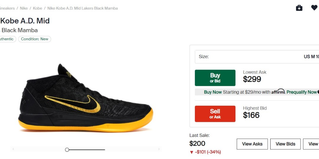 Nike Kobe AD Mid Lakers Black Mamba Men s Fashion Footwear