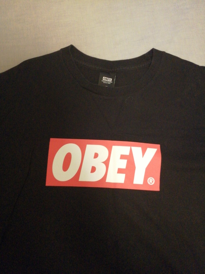Obey box logo tee t shirt, 男裝, 上身及 