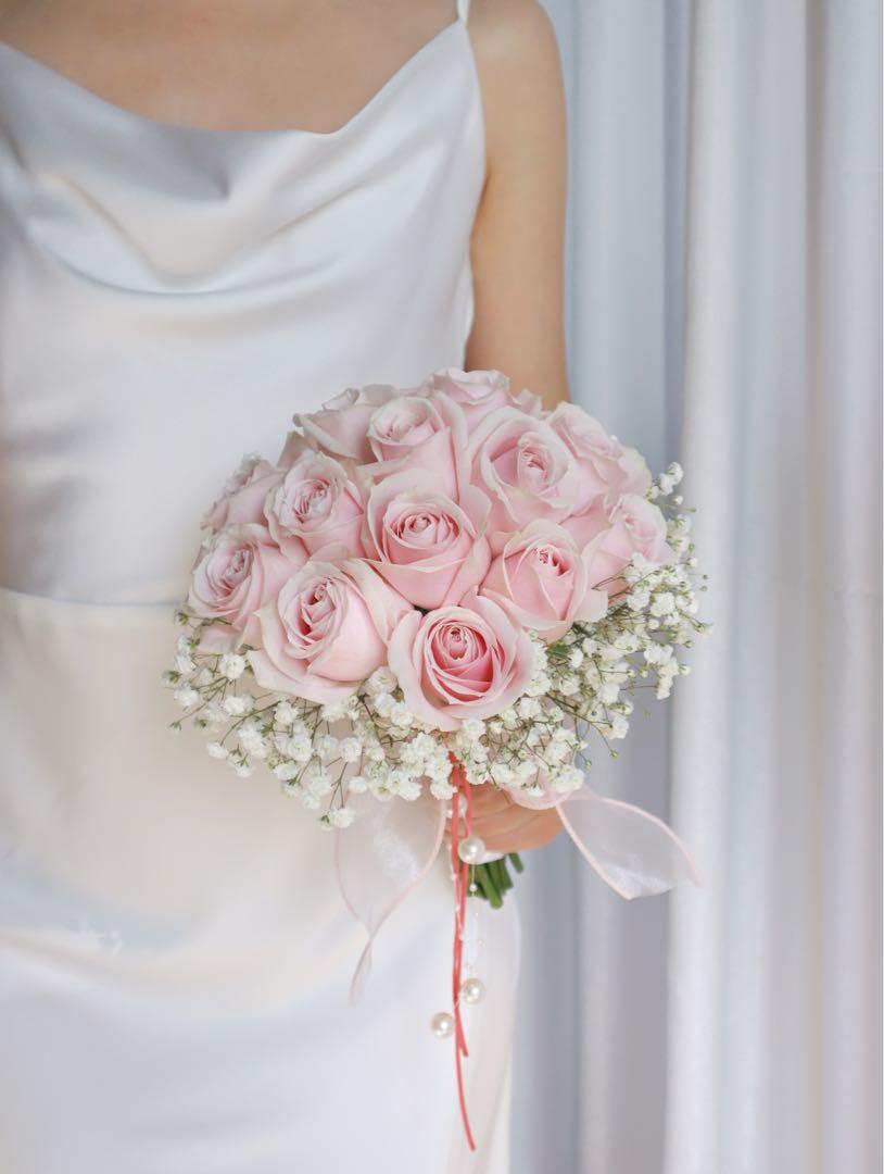 ROM Bouquet Fresh Pink Roses with Baby Breath Singapore ROM Flower