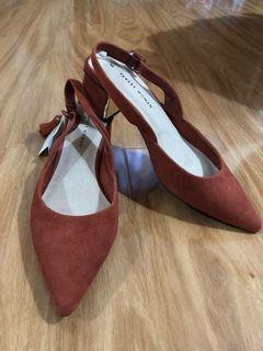 Suede Sling Back Block Heels Tan