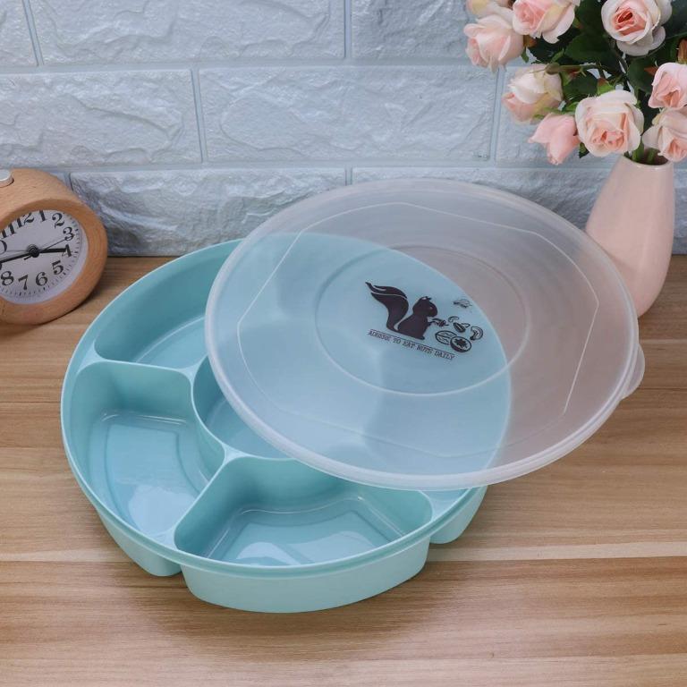 Candy and Nut Serving Container, Appetizer Tray with Lid, 6 Compartment  Round Plastic Food Storage Lunch Organizer Dish Platter