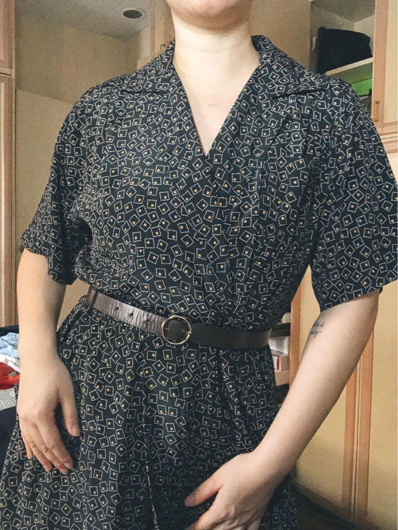 VINTAGE Leslie Fay navy blue dress 