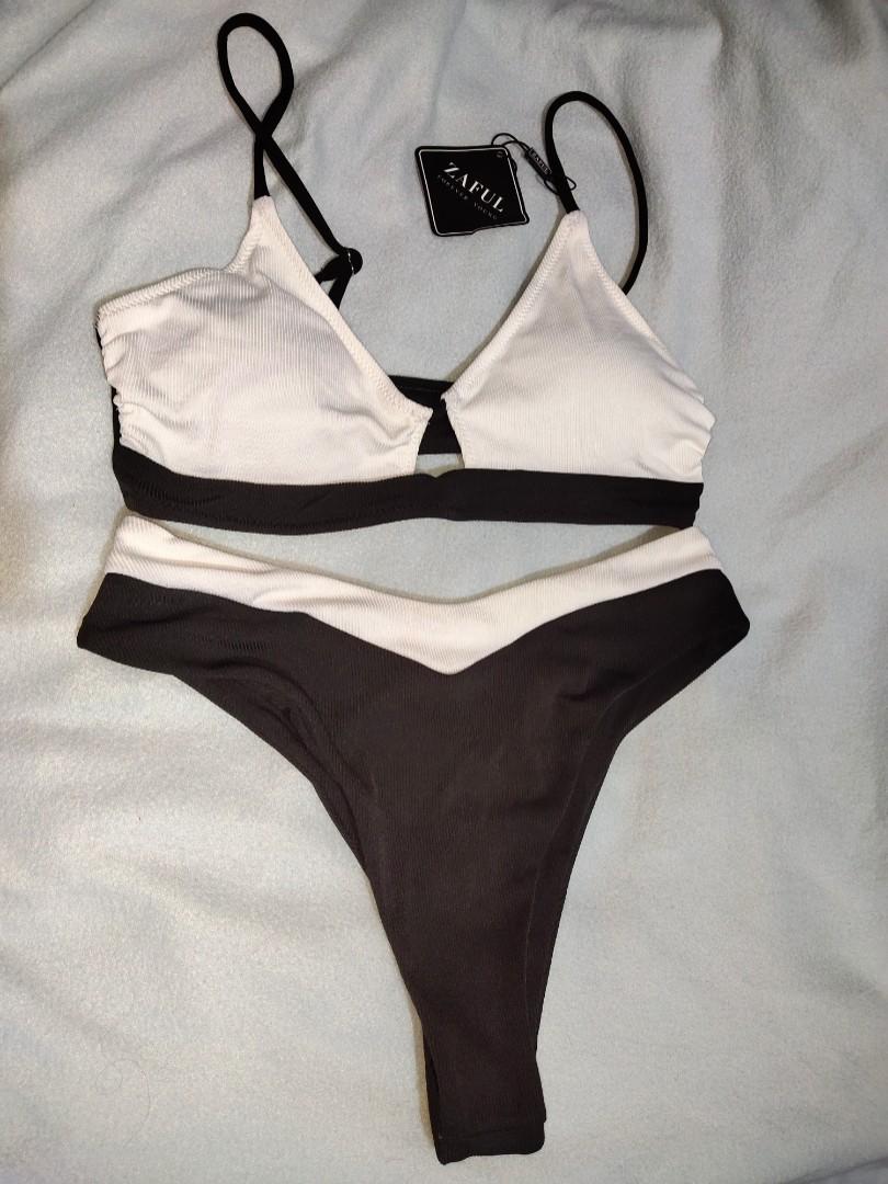 Zaful black new arrivals and white bikini