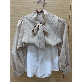 全新轉賣✨Zona蝴蝶結點點襯衫套裝+白短褲（可拆賣）#換季