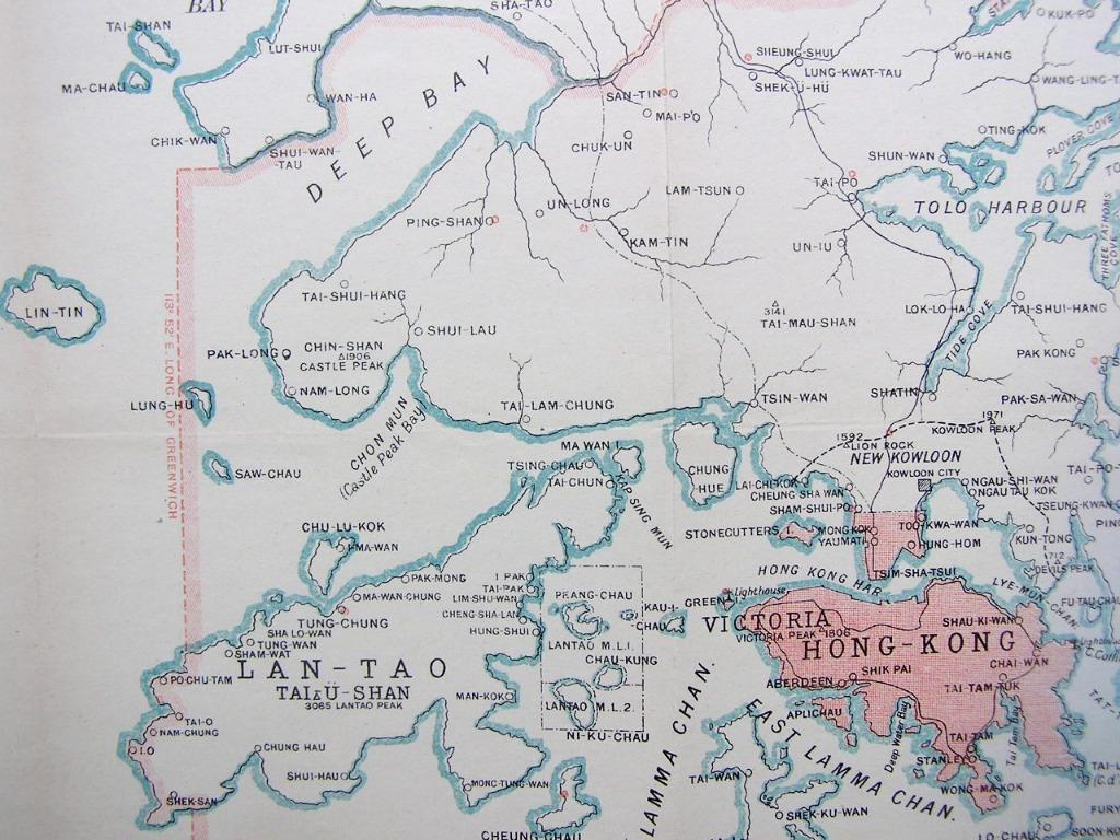 古地圖 1909年 大清宣統元年 英屬香港島 九龍半島及新界全境版圖 英商華德路公司承印 保真 少見 興趣及遊戲 收藏品及紀念品 郵票及印刷品