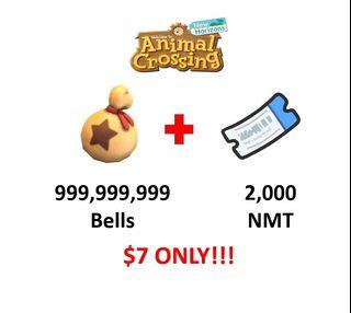 1 Billion Bells & 2,000 NMT for only $7!!! (# Animal Crossing New Horizons # Bells # Nook Miles Ticket)