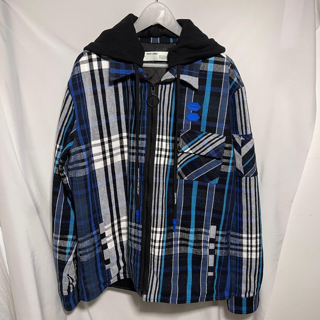 95% new Off-White c/o virgil abloh blue checkered flannel zipup