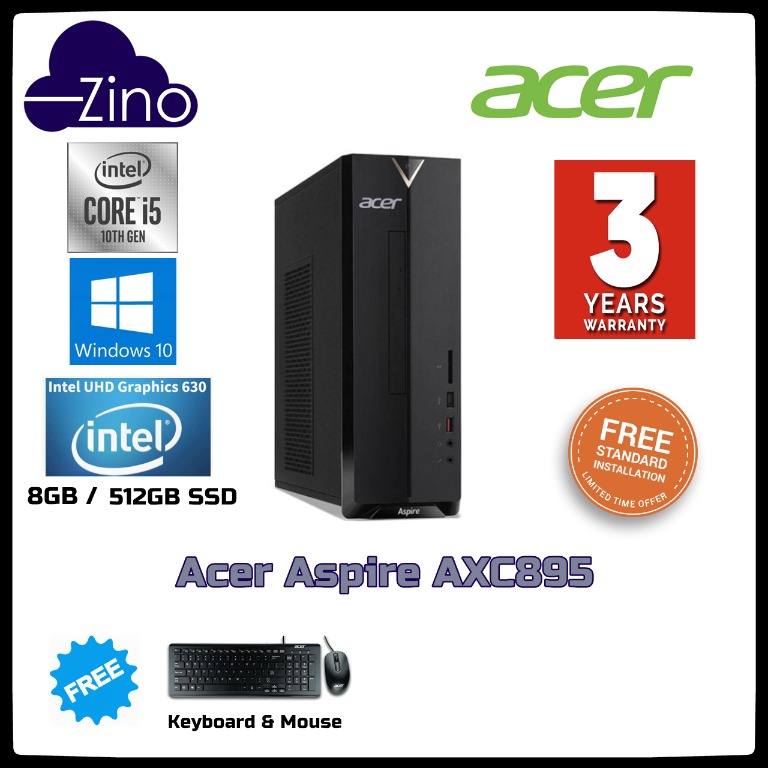 Acer Aspire AXC895(i5-10100/8GB D4/512GB/Intel UHD 630/W10/3 YRS 
