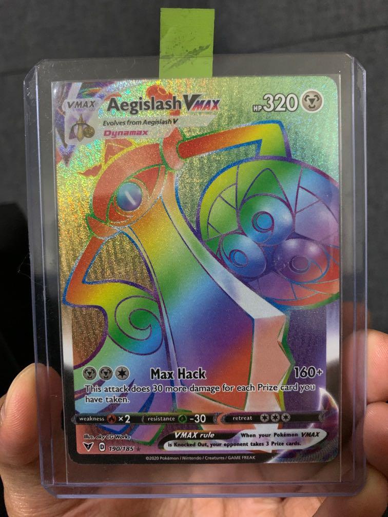 Pokemon TCG 190/185 Aegislash VMAX Rainbow Holo SECRET RARE POKEMON TCG, Hobbies & Toys