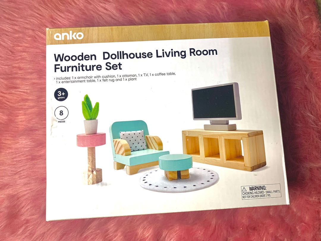 Anko Wooden Dollhouse Living Room Furniture Set Toy, Hobbies & Toys