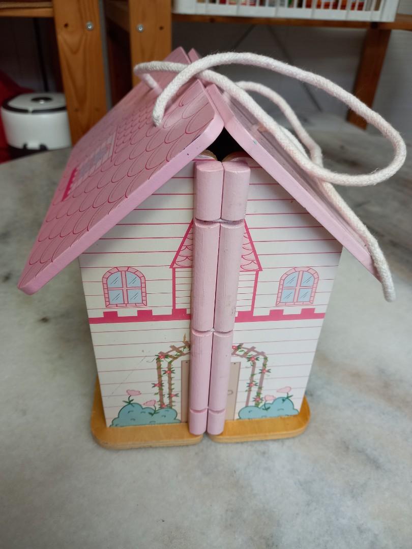 ASDA wooden carry on doll house with 3 dolls and furniture, Hobbies